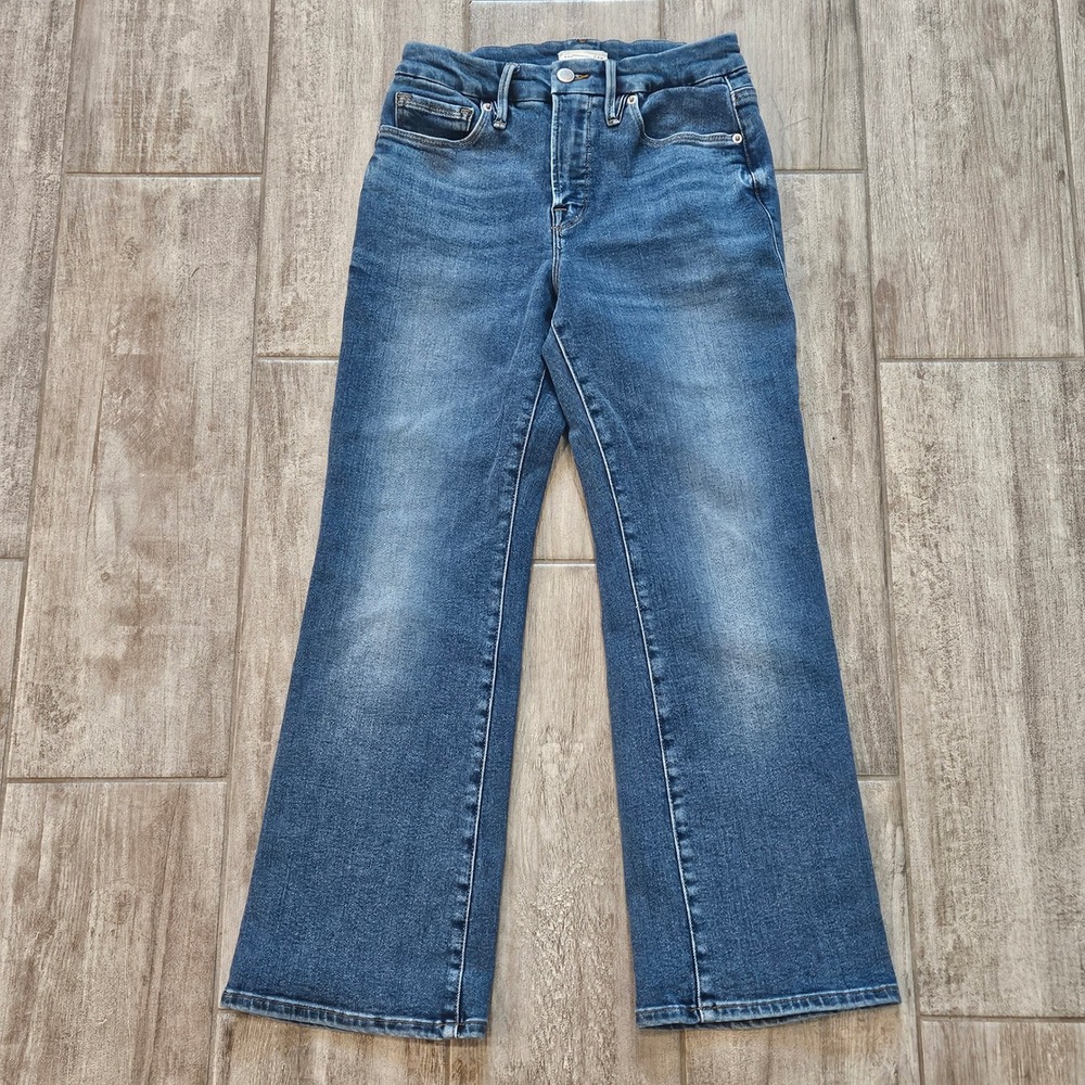 Good American Good Legs Flare Crop Jeans Size 2/26 High Rise Stretch Denim